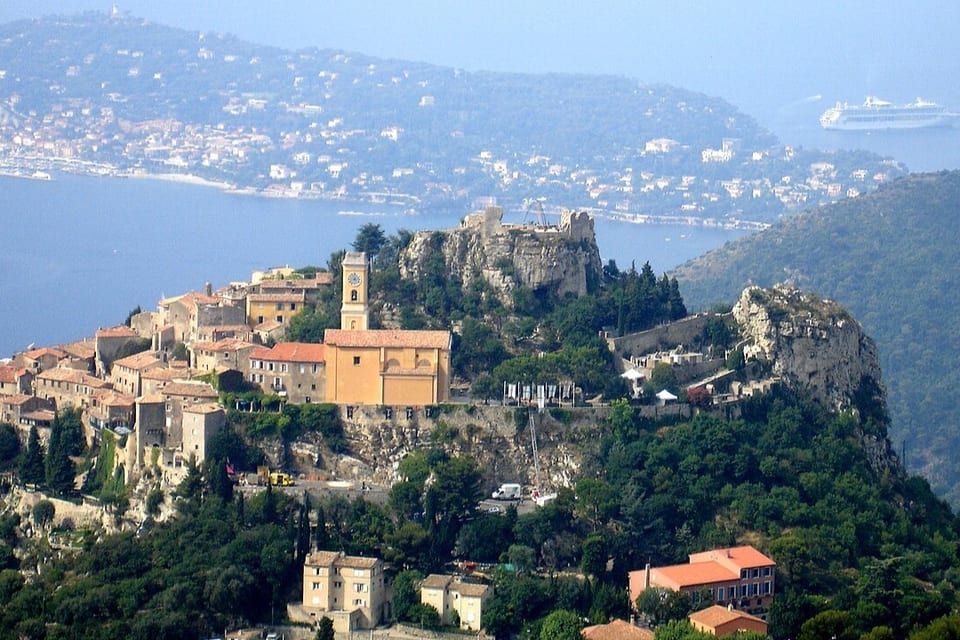 View of Èze village from the Grande Corniche, the terrain of the Col d'Èze mountain-bike routes