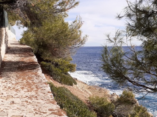 Sentier du littoral du Cap Ferrat longeant la mer Méditerranée