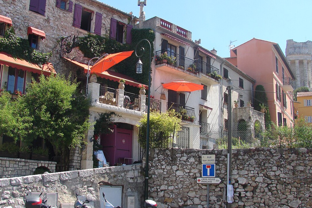 Street in the village of La Turbie, with the Trophy of Augustus visible in the background